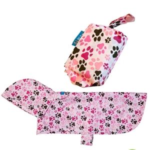Dog Raincoat with Paw Print Pattern - Pink